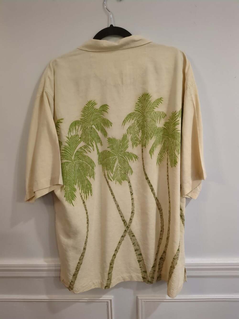 Tommy Bahama Silk Palm Tree Hawaiian Shirt XL Cream Short Sleeve - Picture 3 of 5